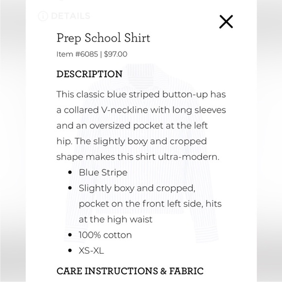 CAbi 6085 Prep School Blue Stripe Button Up Shirt Size XS EUC! - Picture 4 of 13